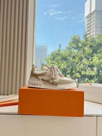 LV Women Beige Mesh Leather Sneakers