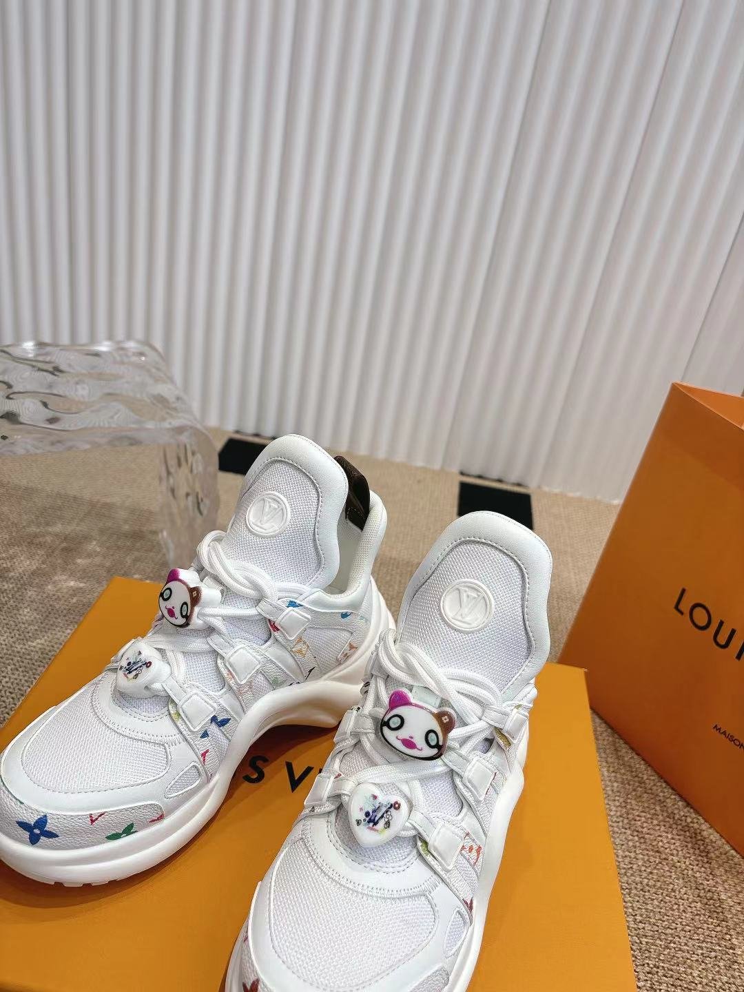 LV Women White Mesh Multicolor Logo Sneakers
