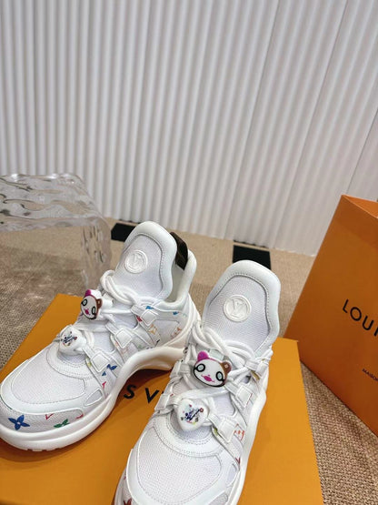 LV Women White Mesh Multicolor Logo Sneakers