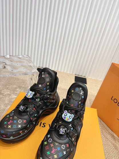 LV Women Black Leather Multicolor Logo Sneakers