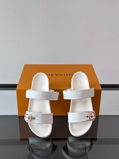 LV Men White Leather Sandals
