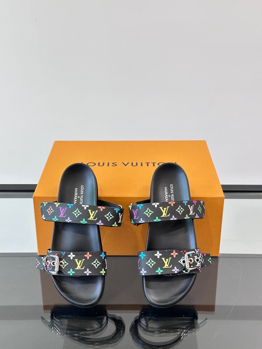 LV Men Black Multicolor Canvas Straps Sandals