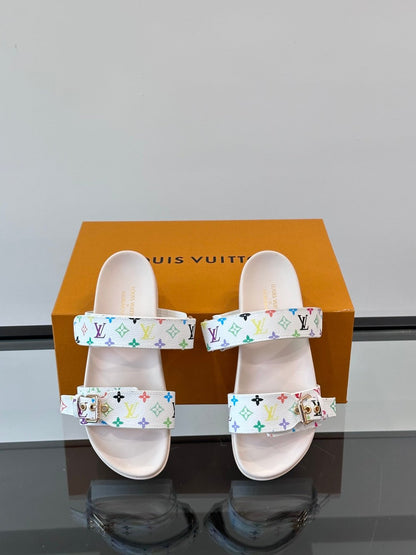 LV Men White Patterned Leather Sandals