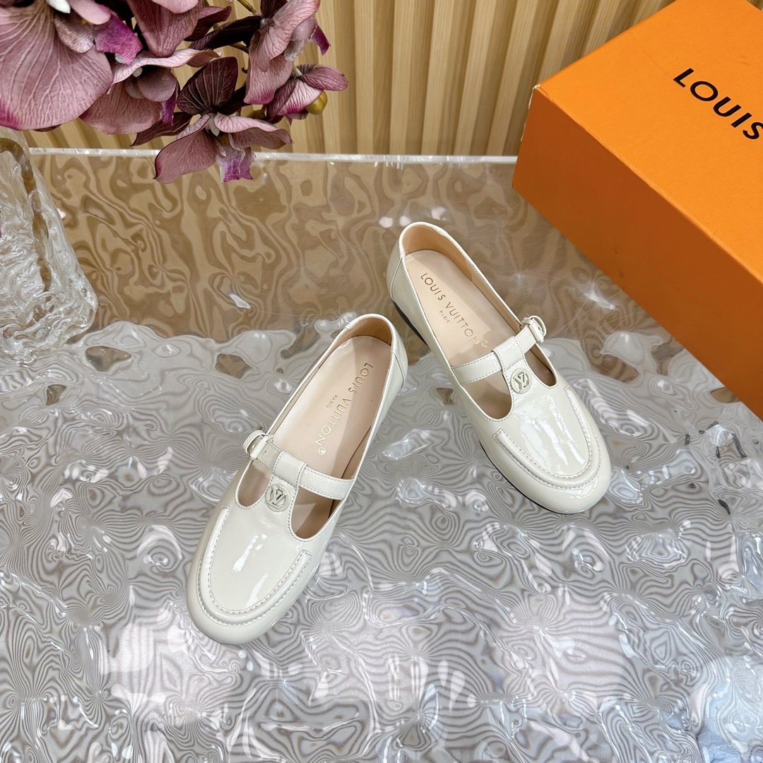 LV Women White Patent Leather Loafers