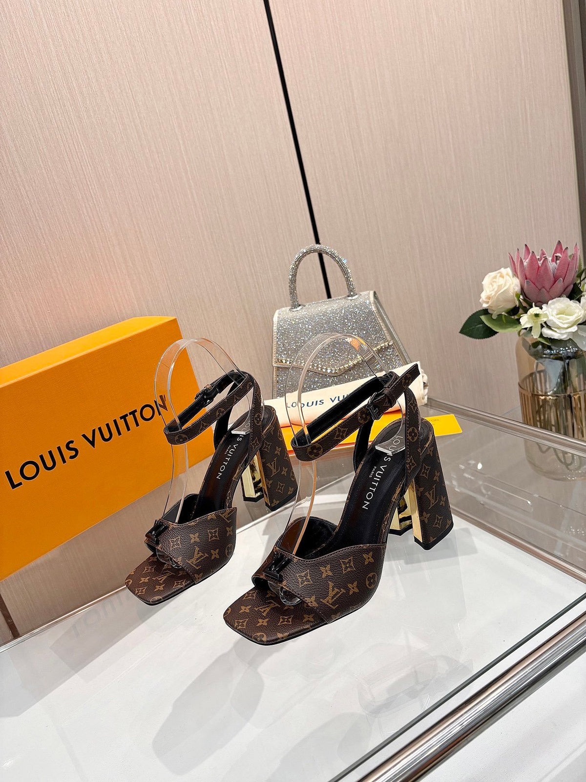 LV Women Brown Monogram Canvas Heels