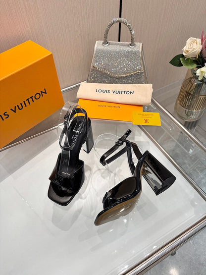 LV Women Black Patent Leather Heels
