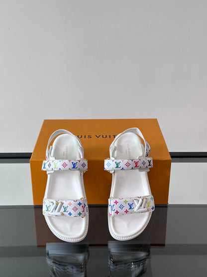 LV Men White Canvas Multicolor Logo Sandals