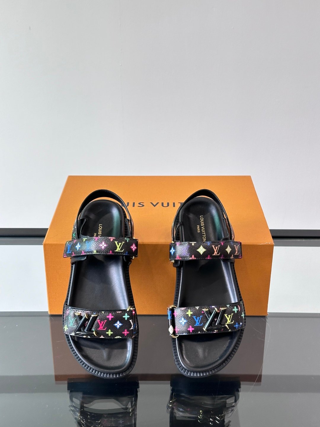 LV Men Black Multicolor Leather Sandals