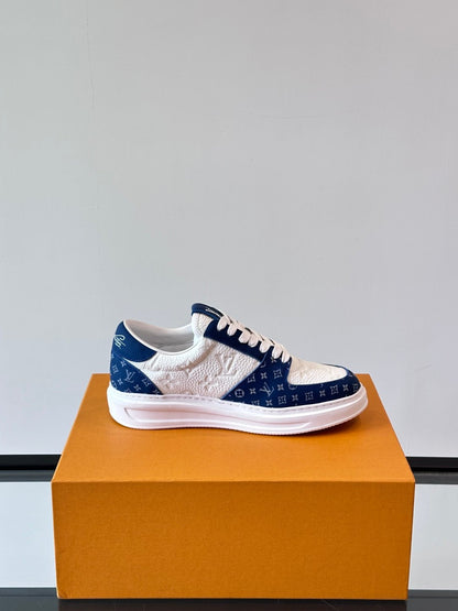 LV Men White And Blue Leather Sneakers