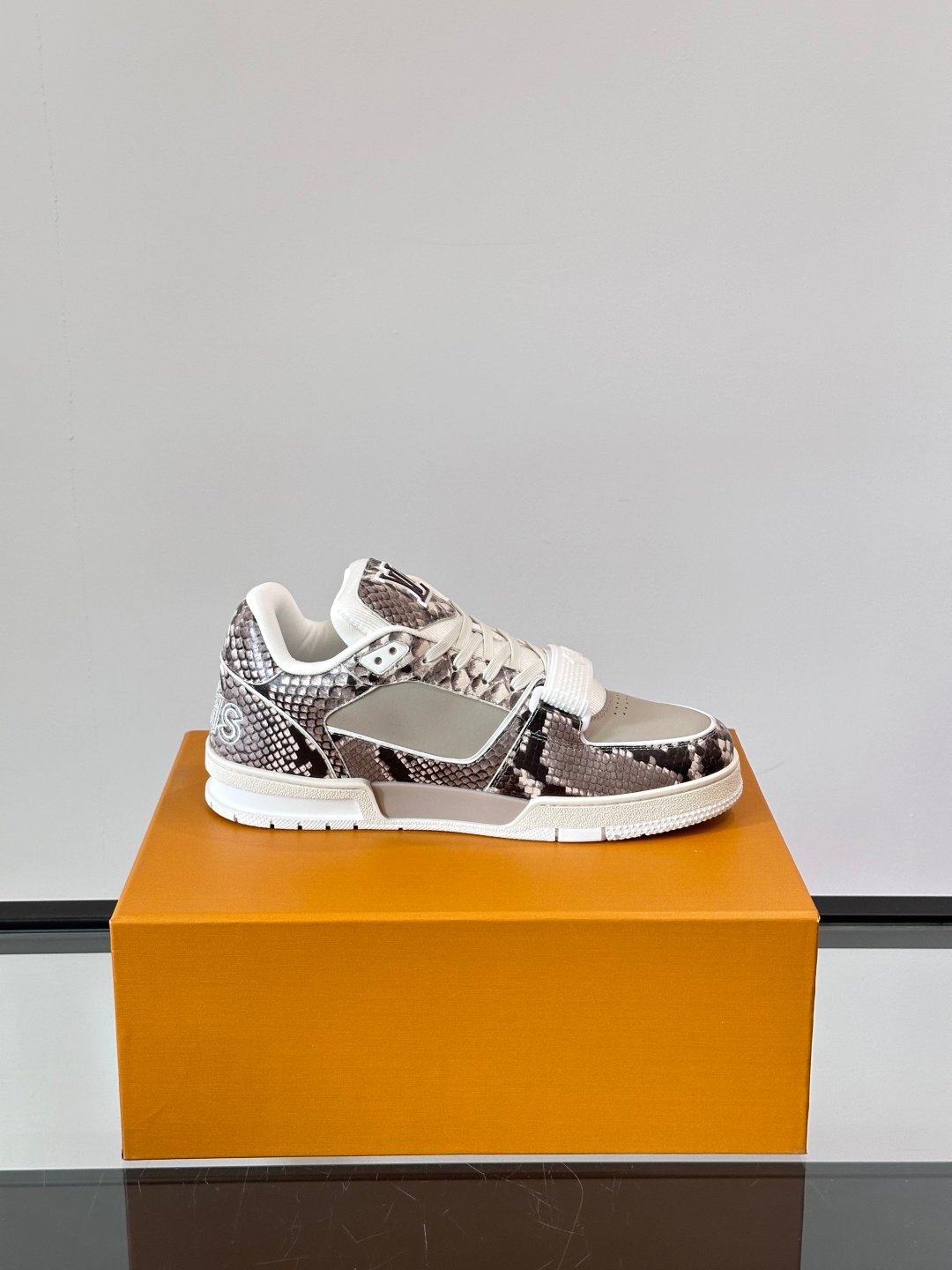 LV Men Grey Snake Print Leather Sneakers