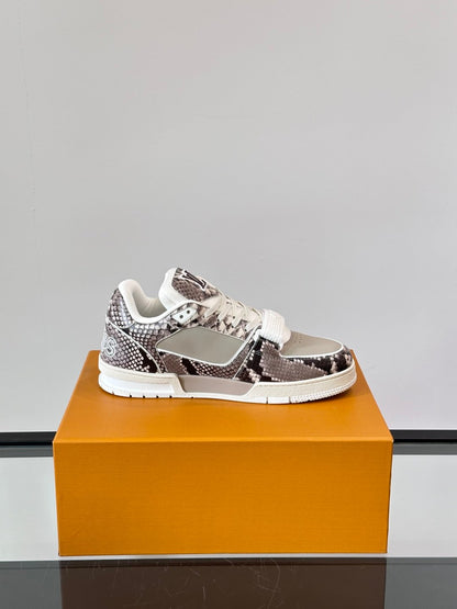 LV Men Grey Snake Print Leather Sneakers