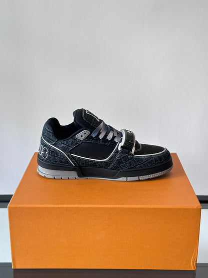 LV Men Black Fabric Leather Sneakers