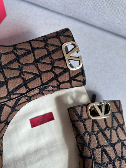 Valentino Women Brown Fabric Logo Pattern Boots