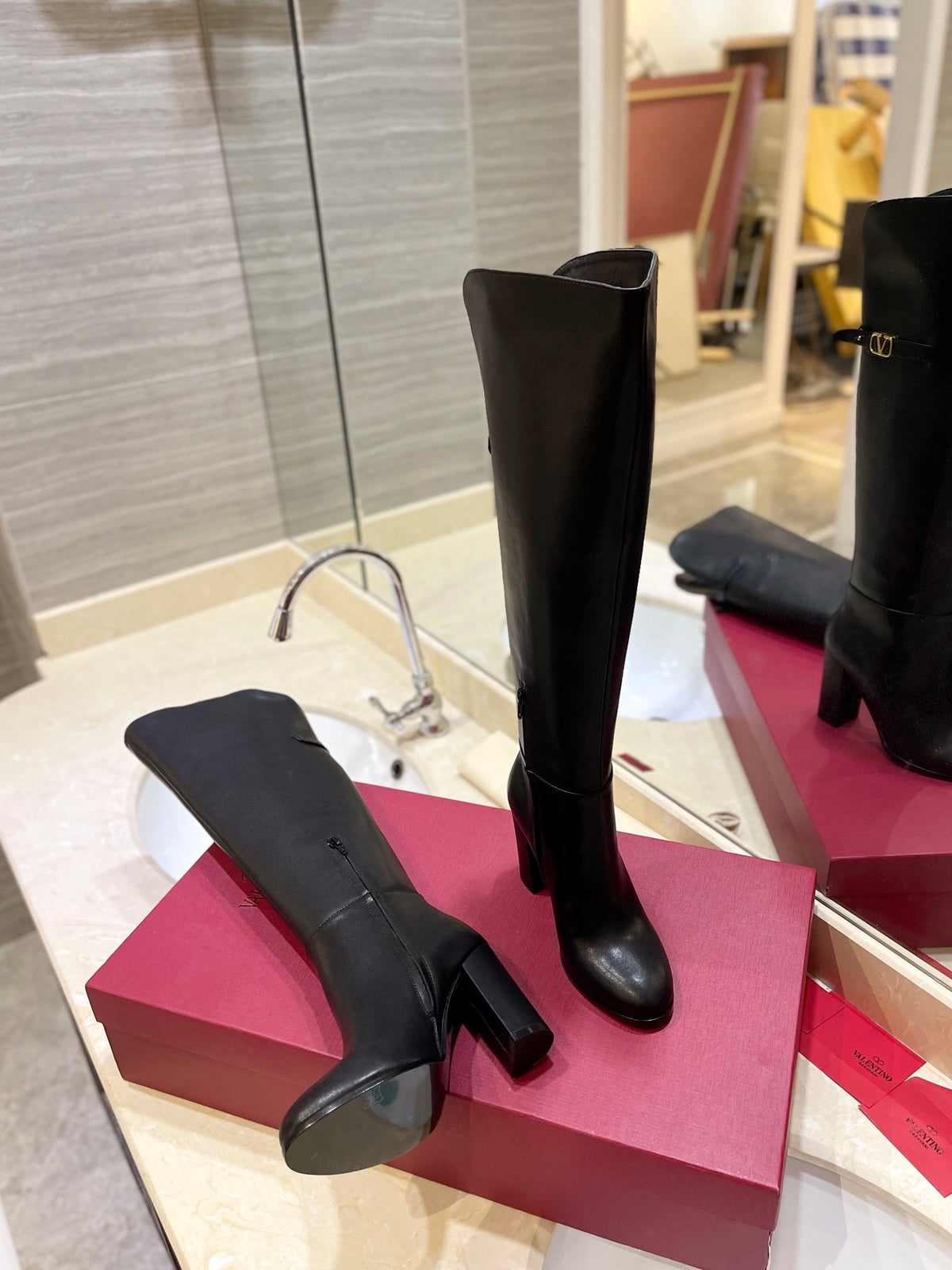 Valentino Women Black Leather High Heel Boots