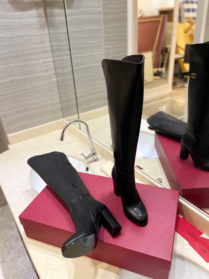 Valentino Women Black Leather High Heel Boots