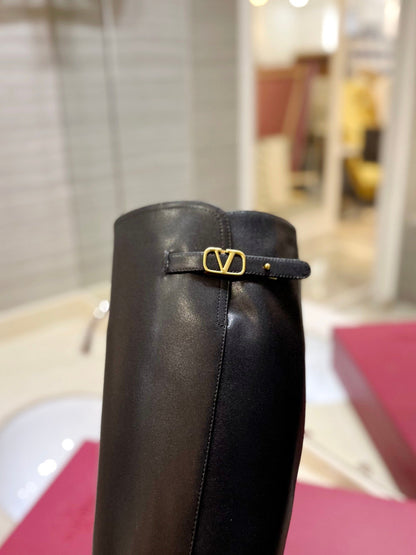 Valentino Women Black Leather Knee High Boots