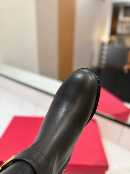 Valentino Women Black Leather Knee High Boots