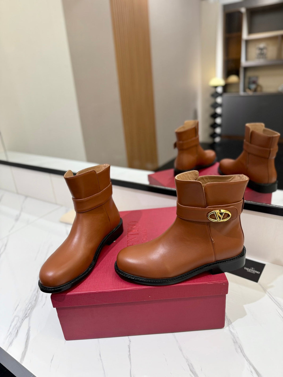 Valentino Women Brown Leather Ankle Boots