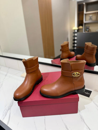 Valentino Women Brown Leather Ankle Boots