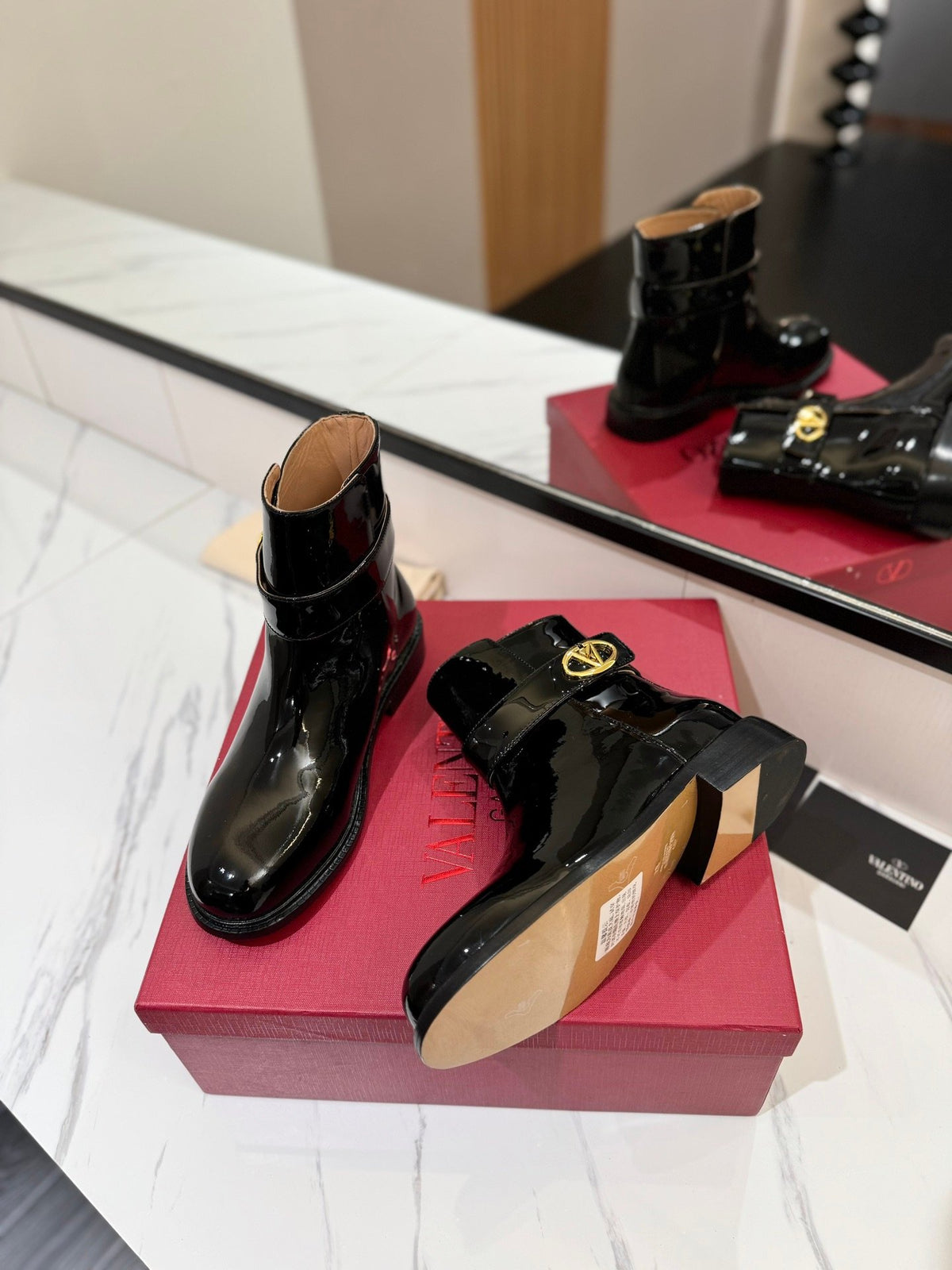 Valentino Women Black Patent Leather Ankle Boots