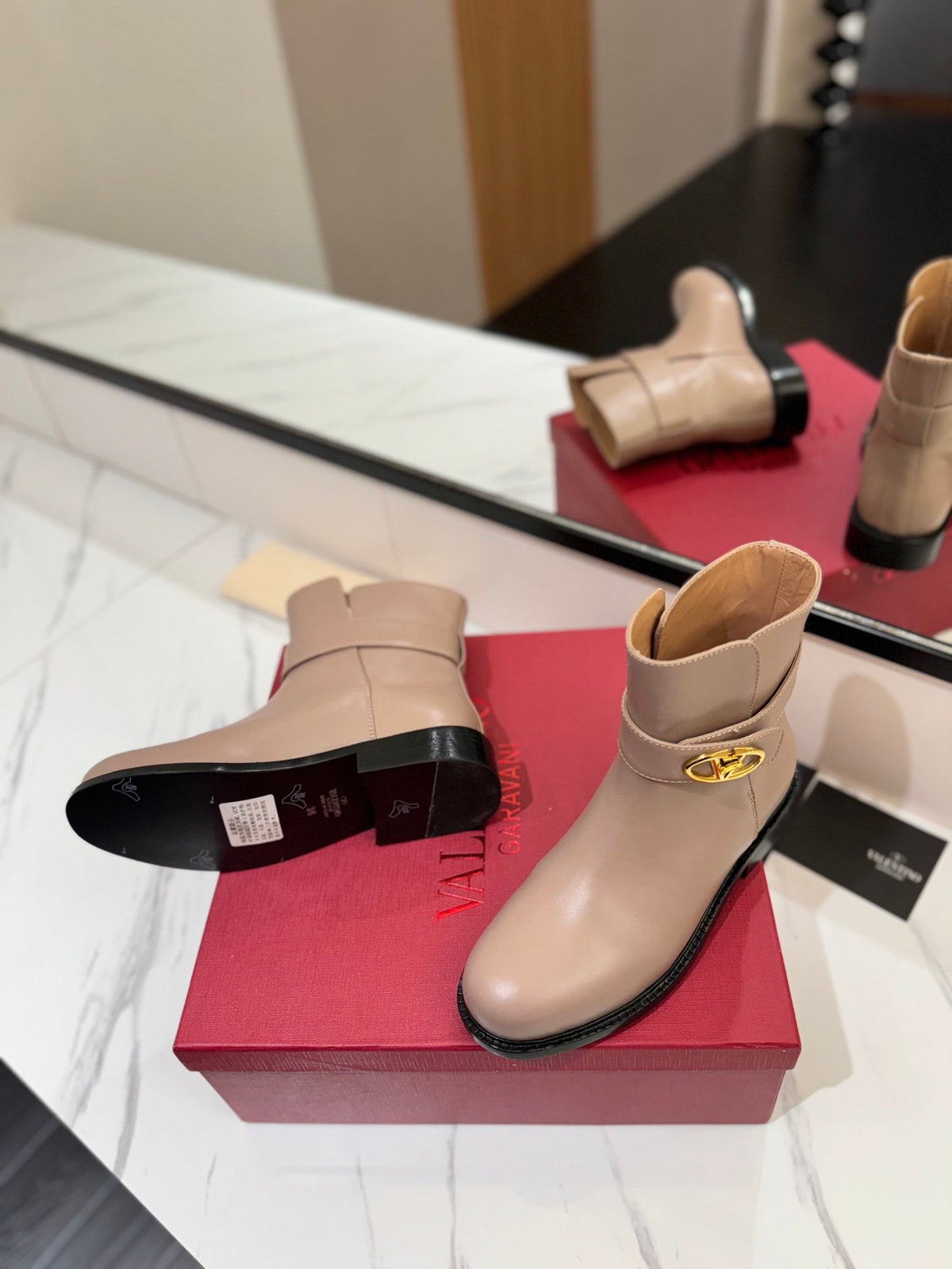 Valentino Women Beige Leather Ankle Boots