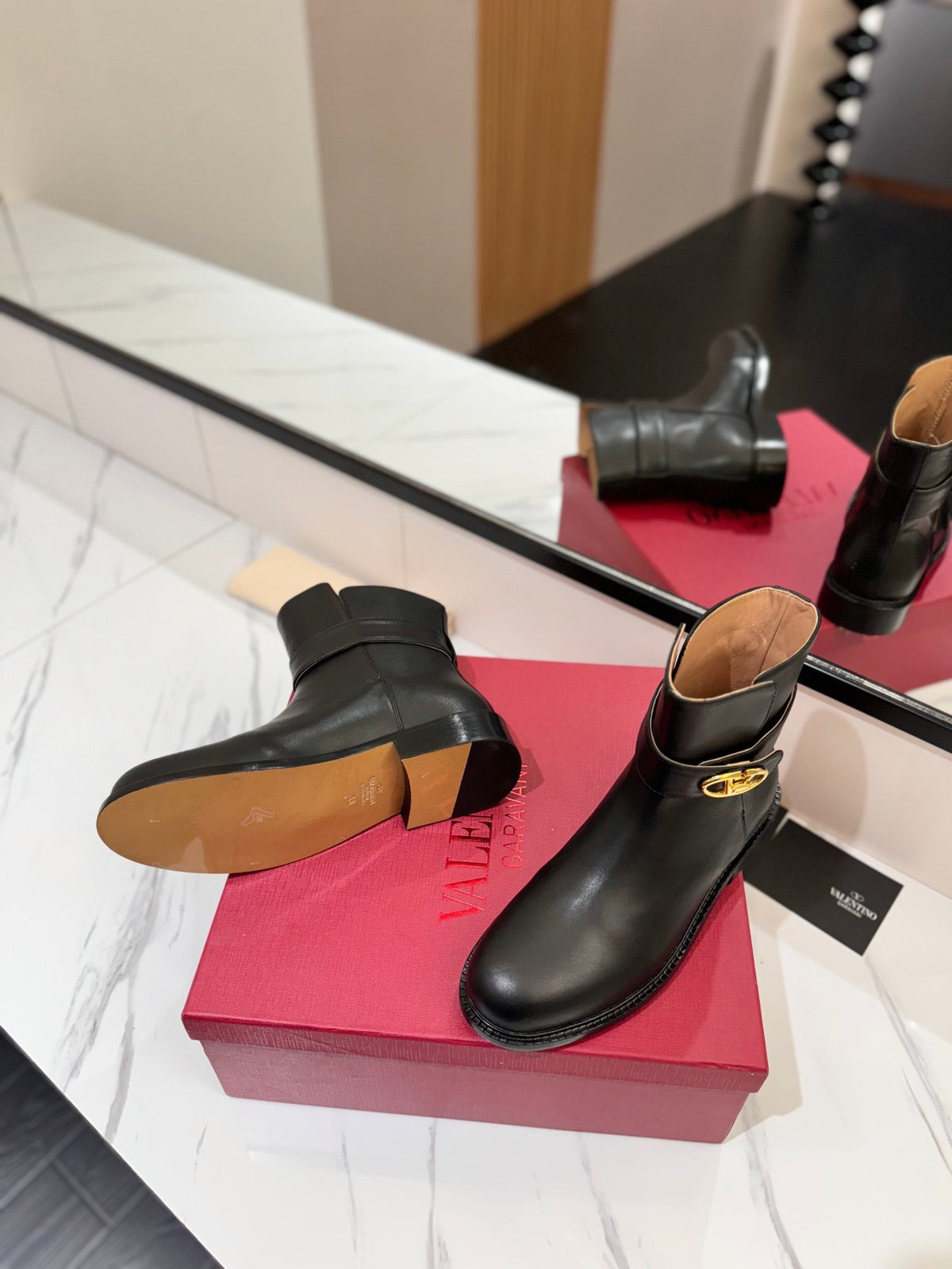 Valentino Women Black Leather Ankle Boots