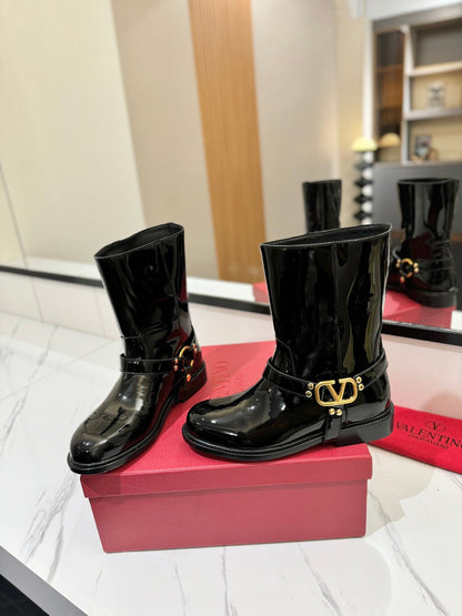 Valentino Women Black Patent Leather Boots