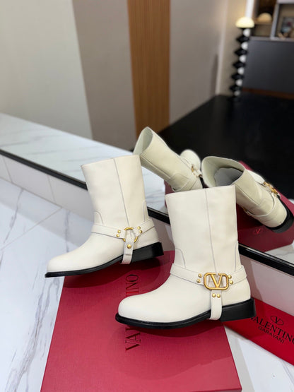 Valentino Women White Leather Mid-Calf Boots