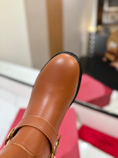 Valentino Women Brown Leather Mid-Calf Boots