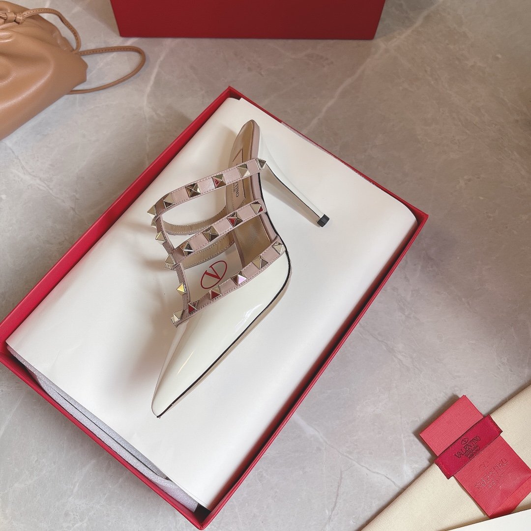 Valentino Women White Patent Leather Studded Mules