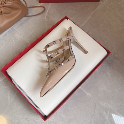 Valentino Women Nude Patent Leather Studded Mules