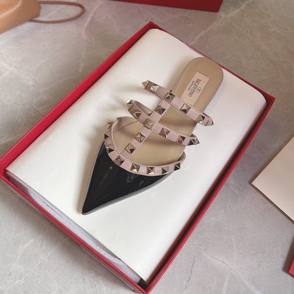 Valentino Women Black Patent Leather Studded Mules