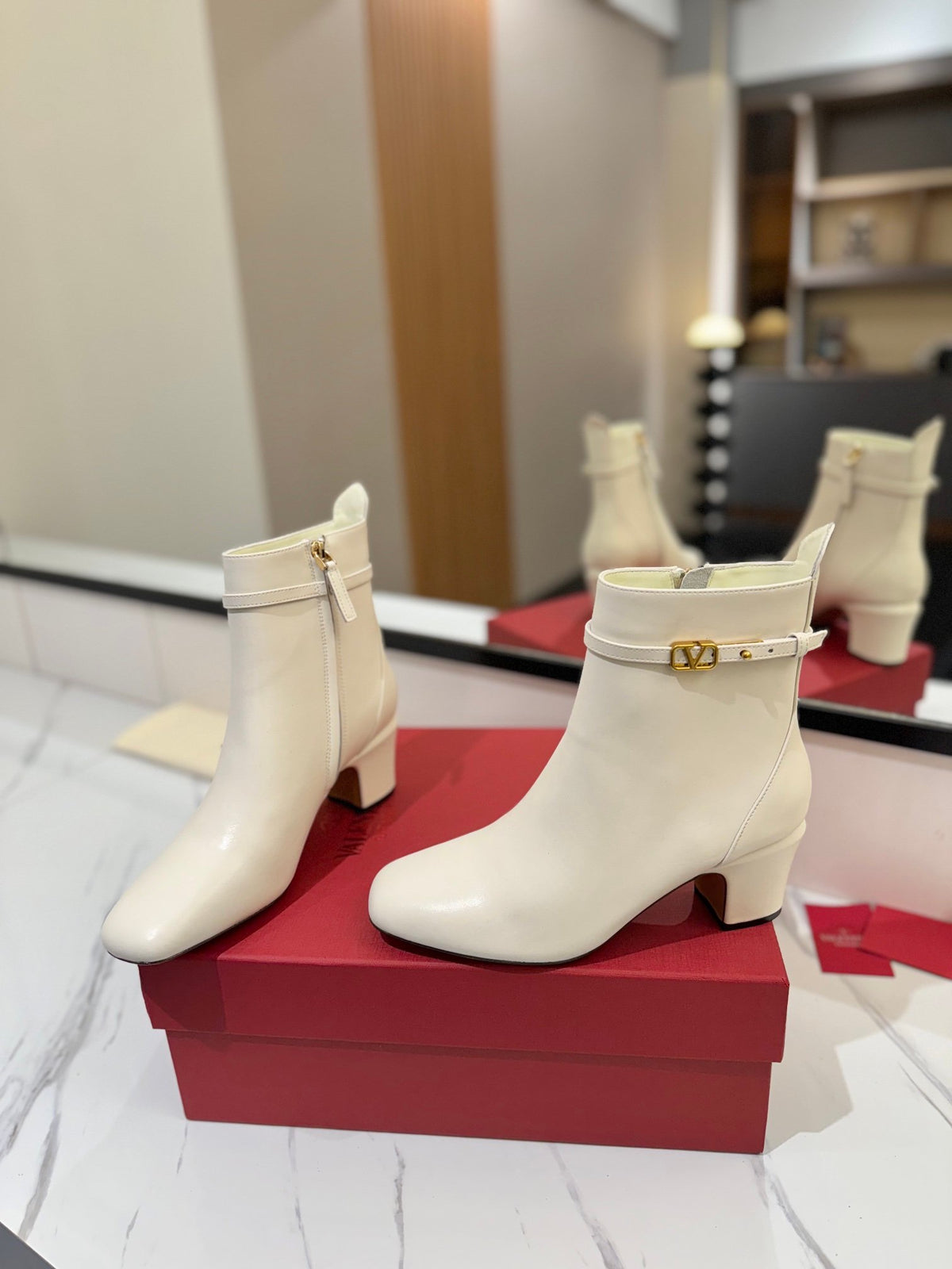 Valentino Women White Leather Ankle Boots