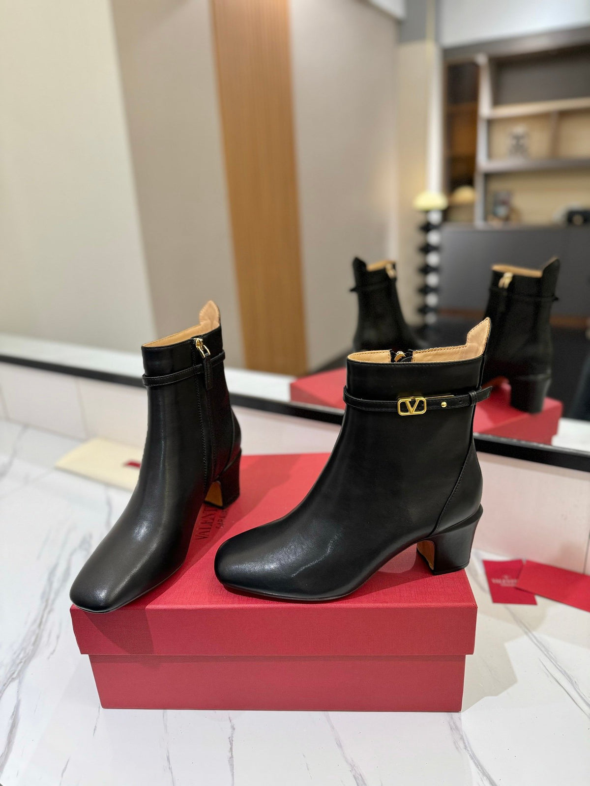 Valentino Women Black Leather Ankle Boots