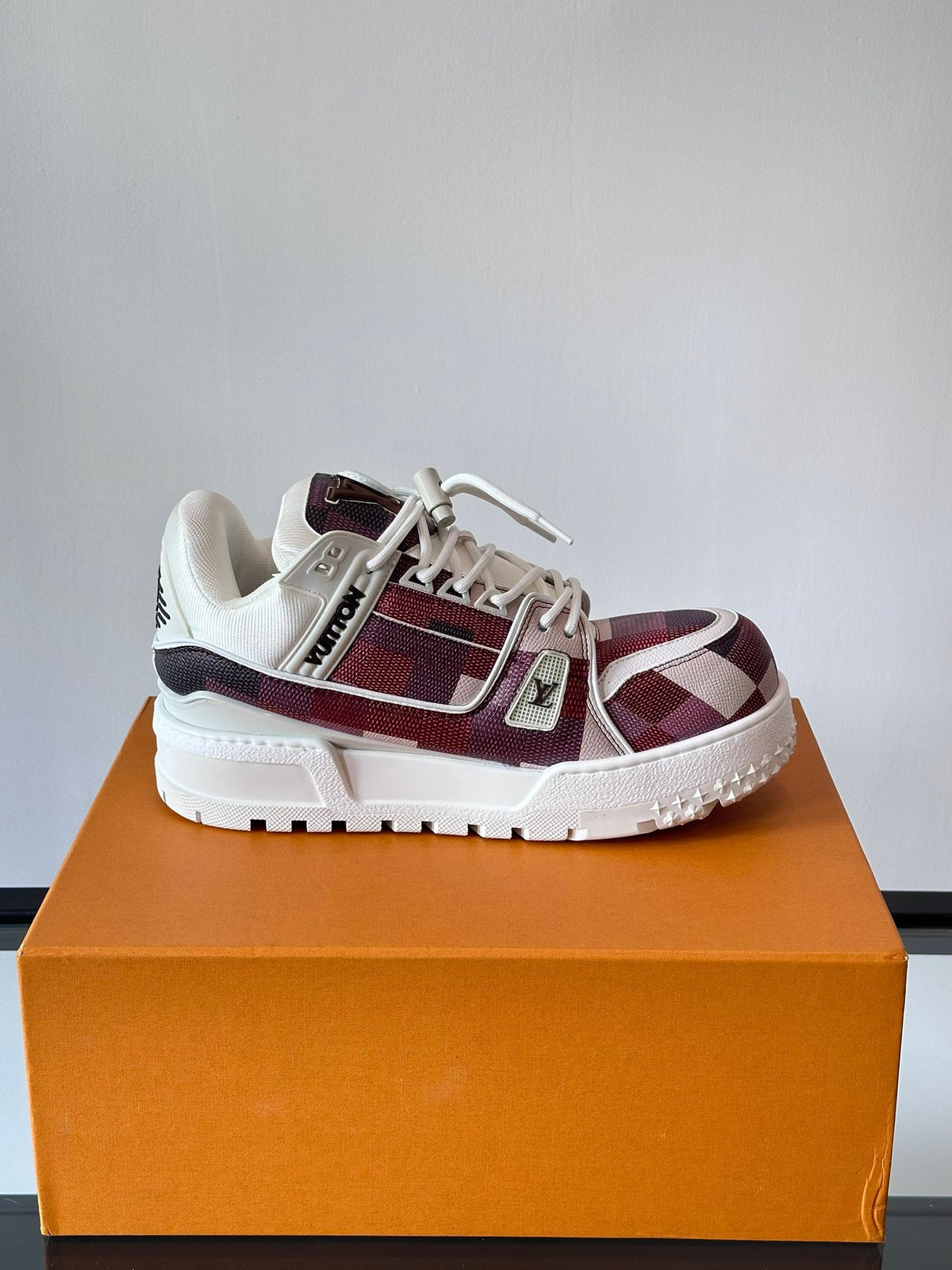 LV Men Burgundy Canvas White Leather Sneakers