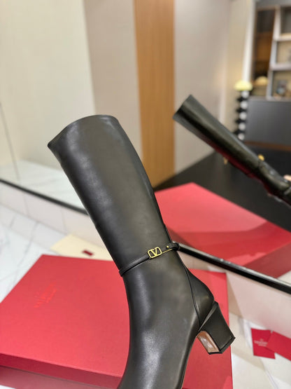Valentino Women Black Leather Knee High Boots