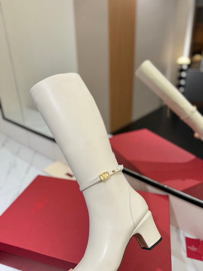 Valentino Women White Leather Knee High Boots