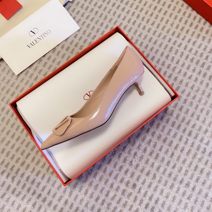 Valentino Women Beige Patent Leather Pointed Pumps