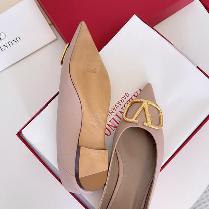 Valentino Women Pink Leather Pointed Flats