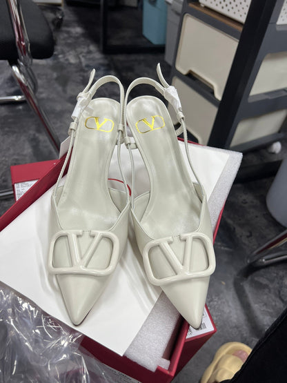 Valentino Women White Slingback Leather Pumps