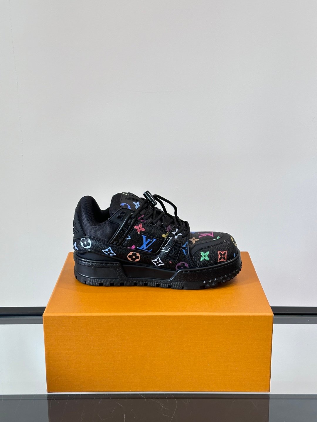 LV Men Black Leather Multicolor Logo Sneakers