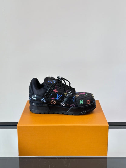 LV Men Black Leather Multicolor Logo Sneakers