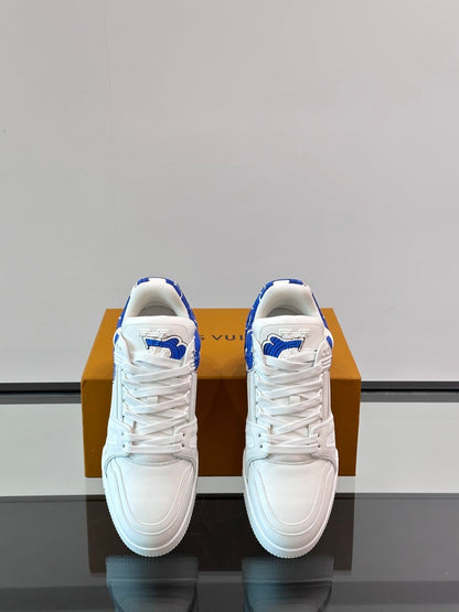 LV Men White Blue Leather Sneakers