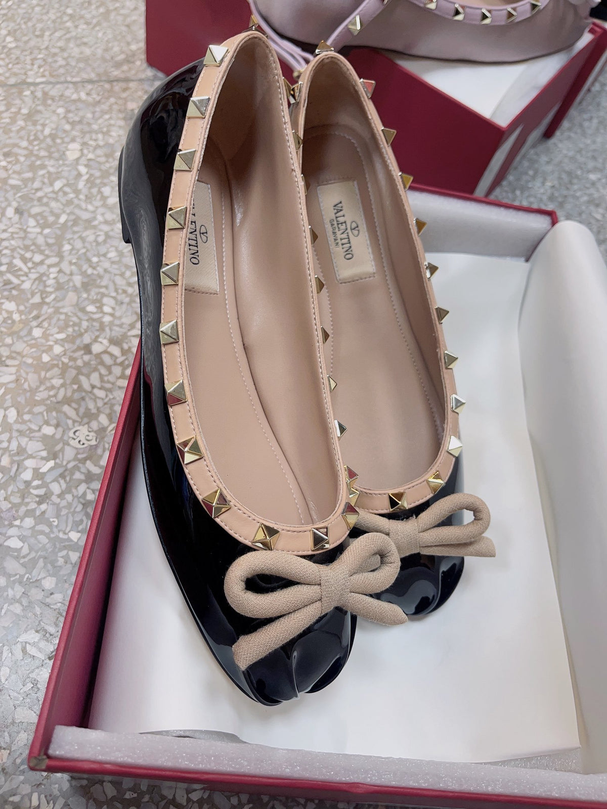 Valentino Women Black Patent Leather Studded Flats