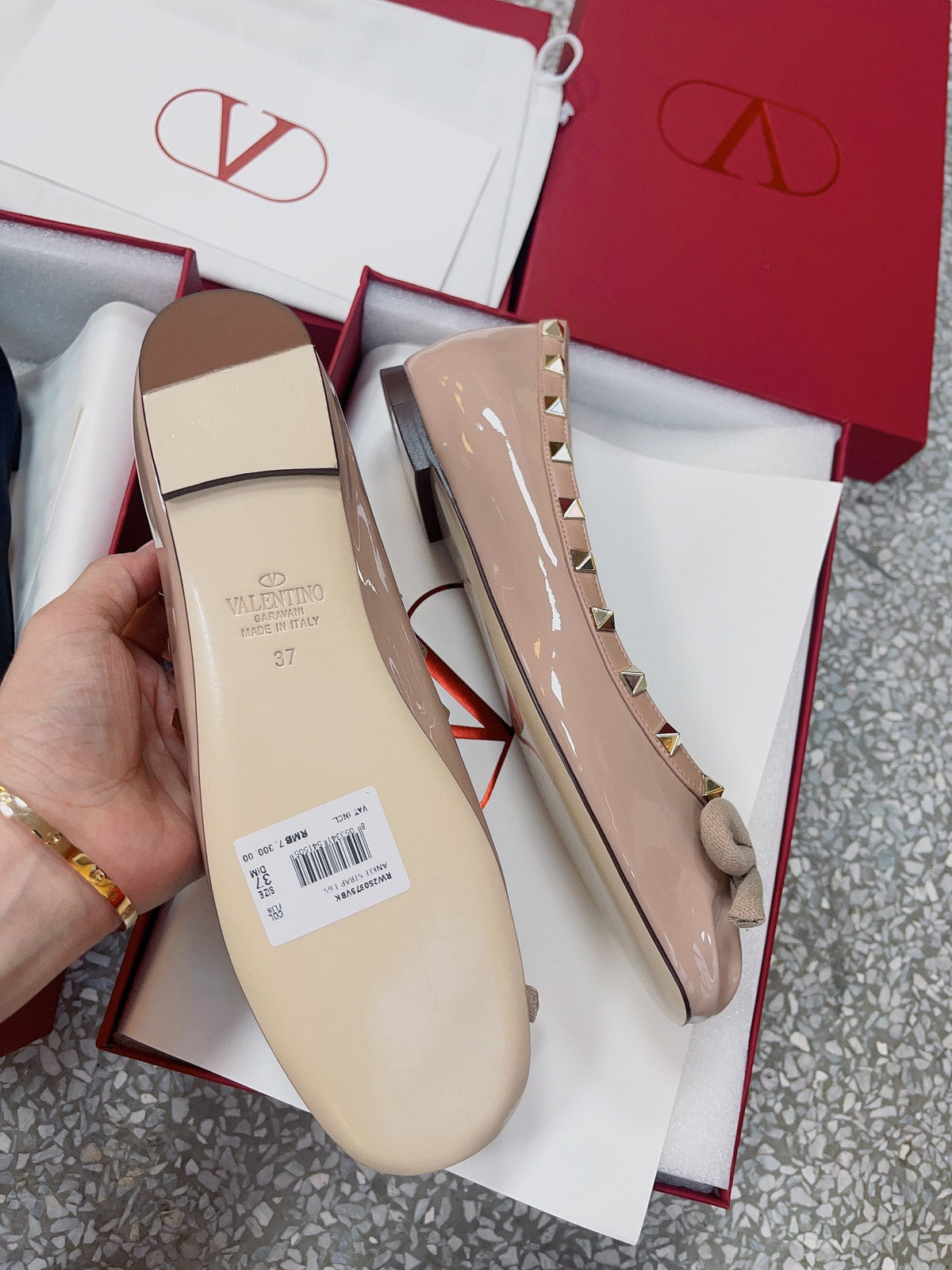 Valentino Women Nude Patent Leather Studded Flats