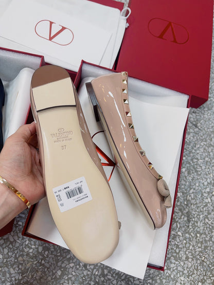 Valentino Women Nude Patent Leather Studded Flats