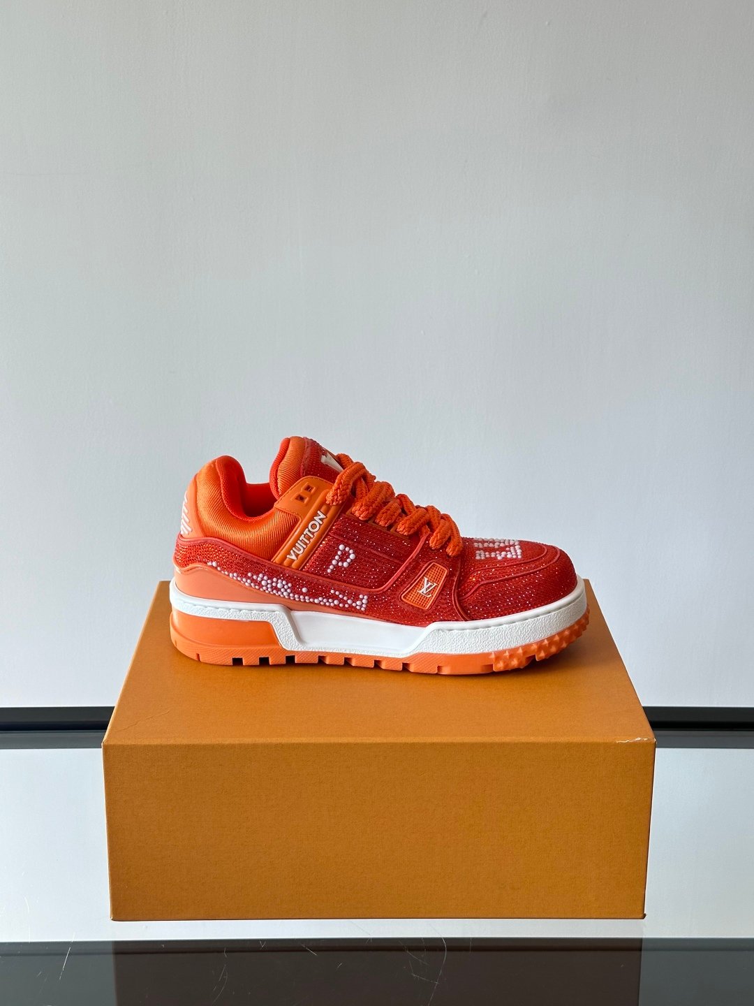 LV Men Orange Suede And Mesh Sneakers