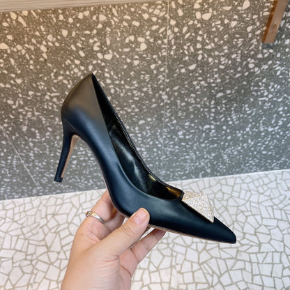 Valentino Women Black Leather Embellished Pumps