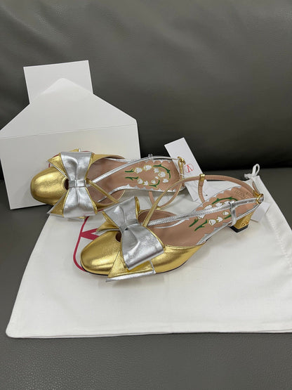 Valentino Women Gold Metallic Leather Heels