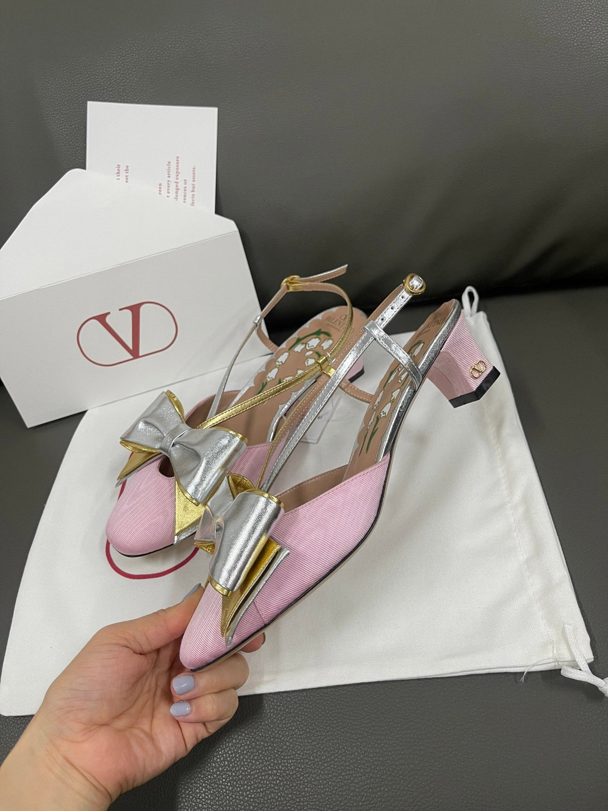Valentino Women Pink And Gold Leather Flats